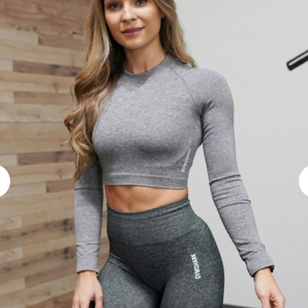 GYMSHARK ADAPT MARL SEAMLESS LONG SLEEVE CROP TOP
